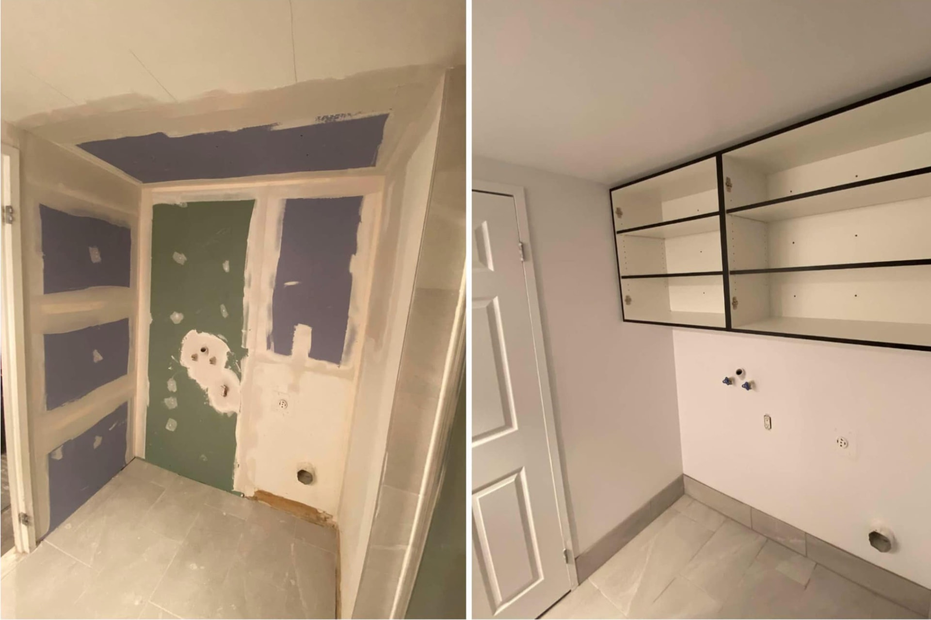 Salle de bain repeinte après préparation des murs