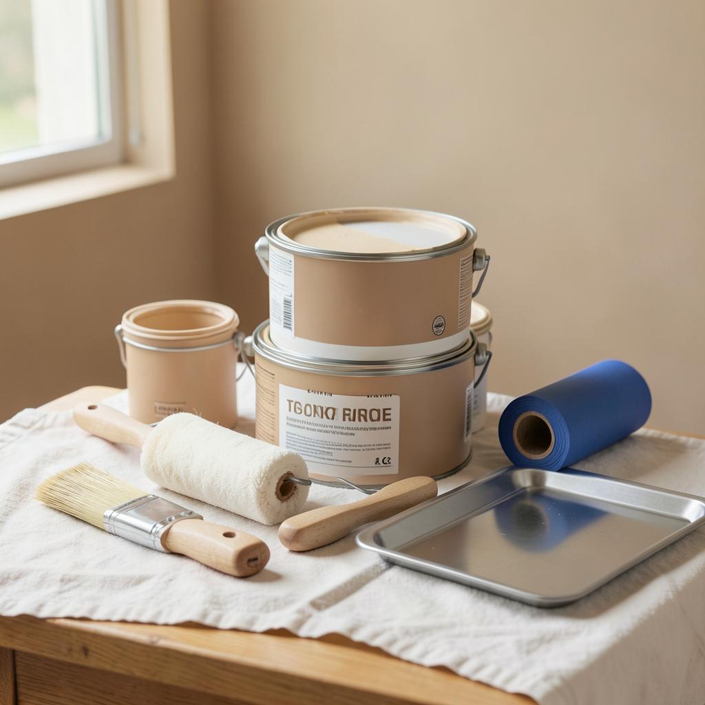 Matériel professionnel de peinture : rouleaux, pinceaux et pots de peinture